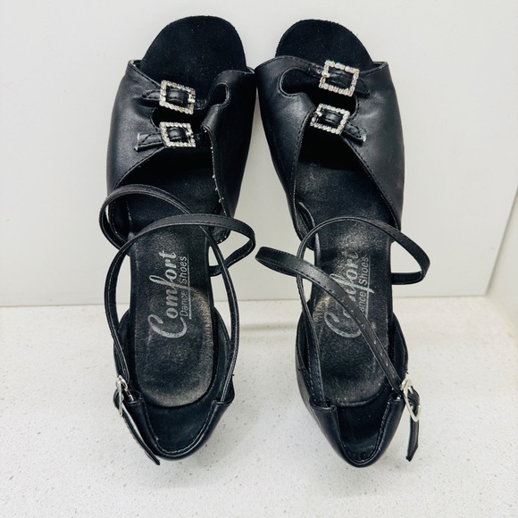 Comfort Dance Shoes The Strappy Black Leather Strappy Block Heel Salsa Sz 5.5 - Picture 9 of 14